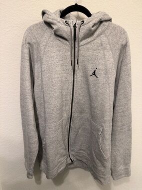 Nike Gray Full-Zip Hooded Sweatshirt with Jumpman Logo